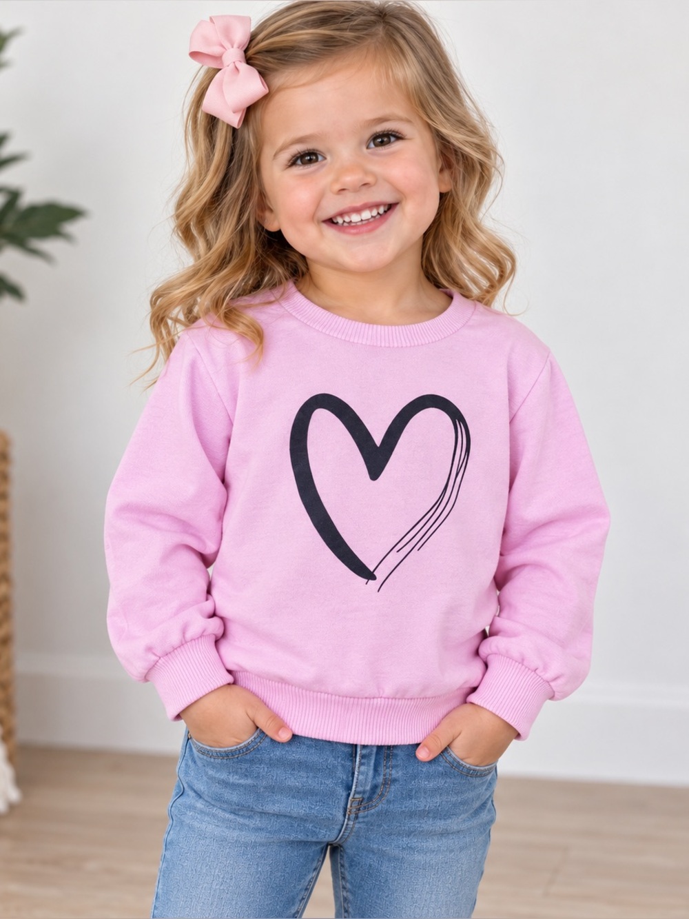SHEIN Toddler Girls Pink Heart Pullover Crewneck Sweatshirt Size 92, 2-3Y. 3T